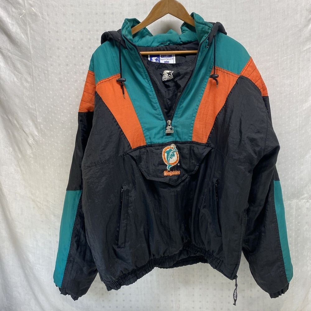 MIAMI DOLPHINS VINTAGE 1990s‎ STARTER 1/4-1/2 ZIP WINTER JACKET ADULT Large READ